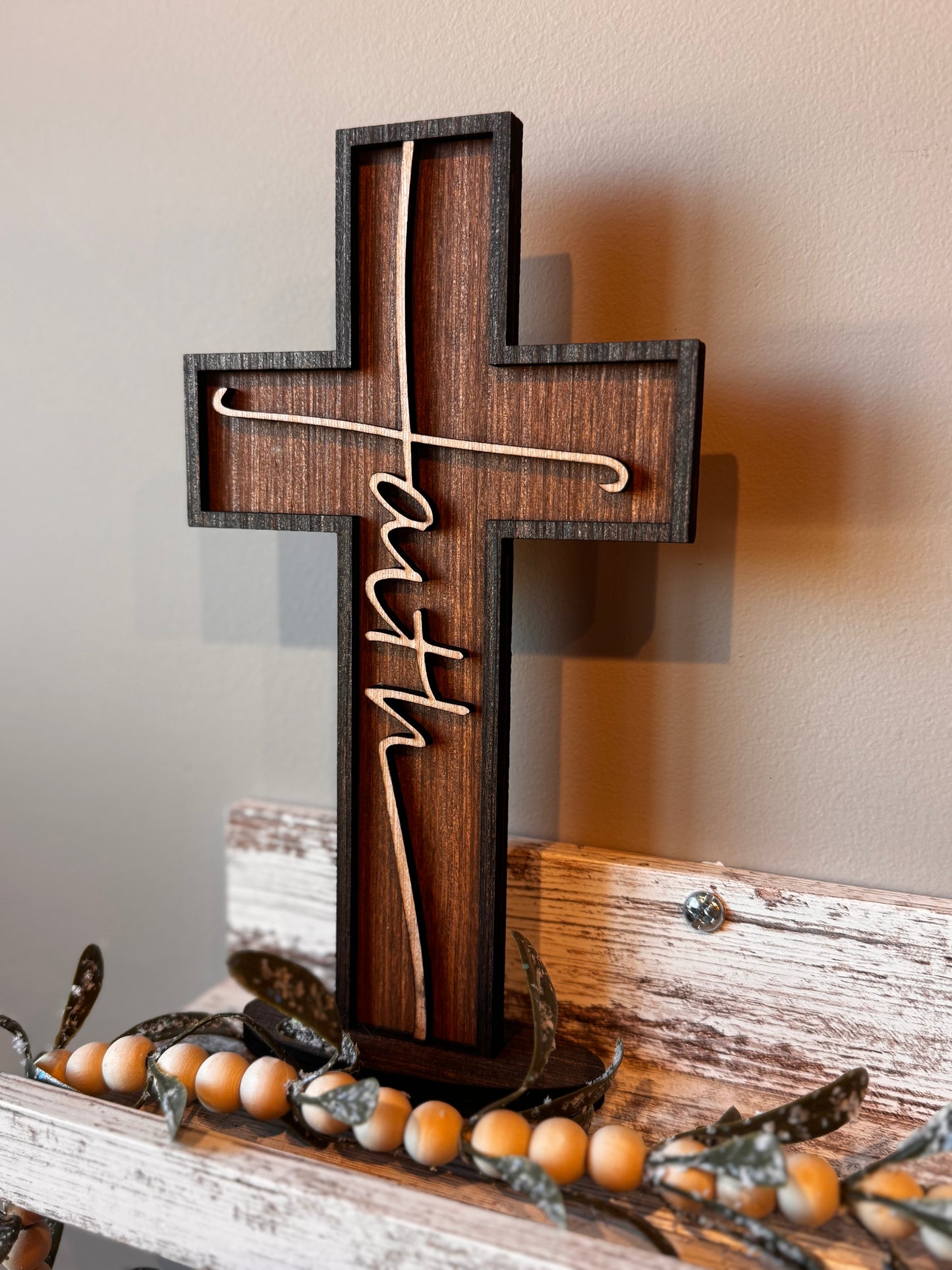 Wooden Cross with Faith Accent