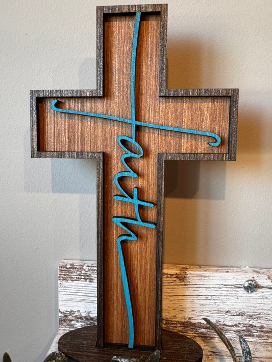 Wooden Cross with Faith Accent