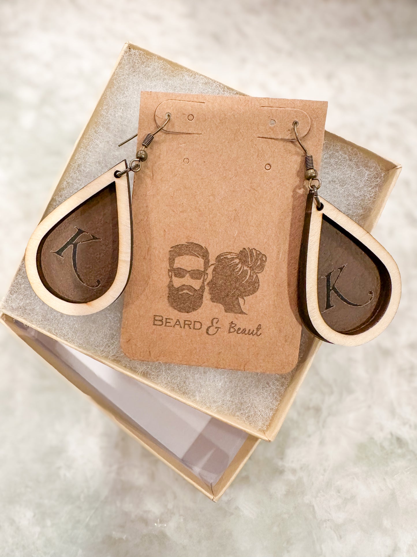 Leather and Wood Initial Earrings